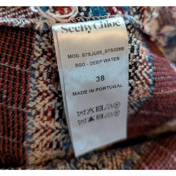 See by Chloé Deep Water Multicolor Fringe Tweed Mini Skirt Size 38 - Picture 5 of 6